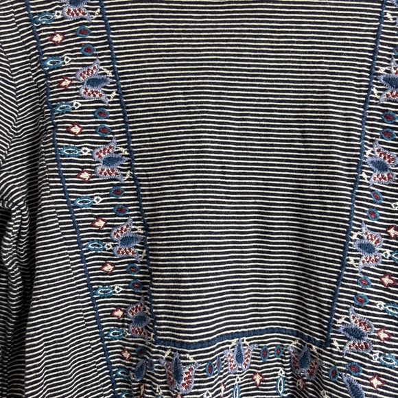 LOFT Women’s Size Medium Navy and White Striped Embroidered Blouse Long Sleeve - Picture 2 of 5